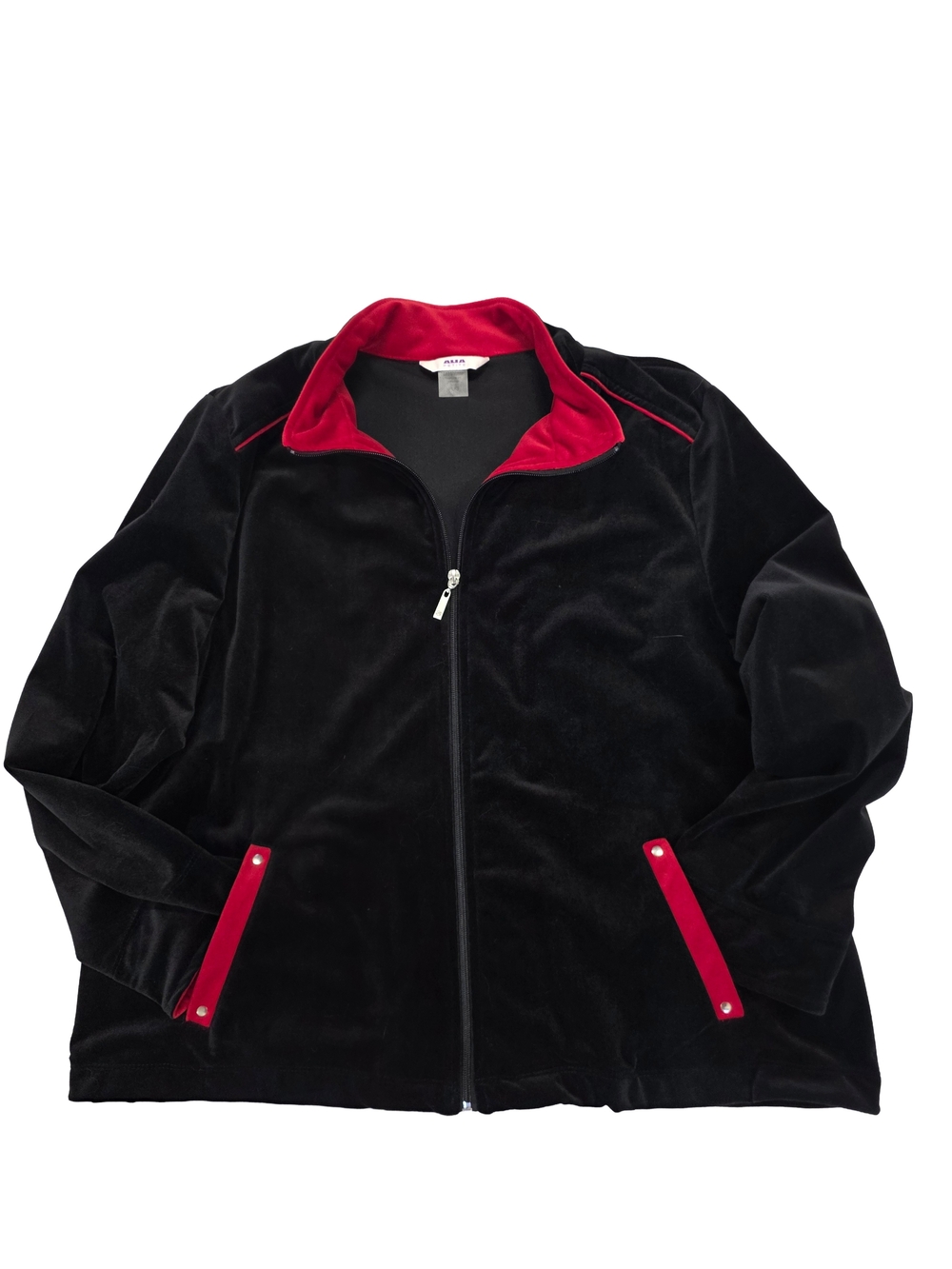 ALIA PETITE Black & Red Velour Track Jacket Full Zip - Size PL/G